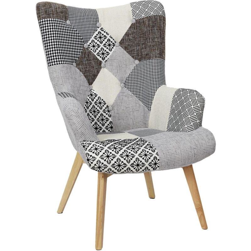 The Home Deco Factory - Fauteuil Helsinki Patchwork Gris Home Deco Factory