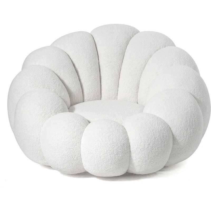 Cotecosy - Fauteuil design coquillage Arielina Tissu bouclette Blanc - Blanc Cotecosy - Fauteuil design coquillage Arielina Tissu bouclette Blanc - Blanc
