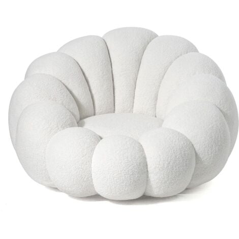 COTECOSY Fauteuil design coquillage Arielina Tissu bouclette Blanc