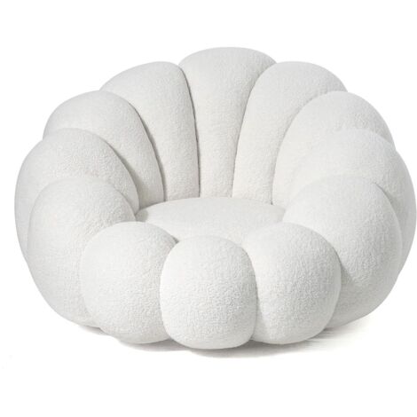 Fauteuil design coquillage Arielina Tissu bouclette Blanc