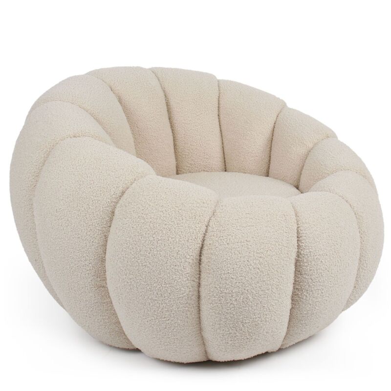 Fauteuil design coquillage Horizan Tissu bouclette Crème