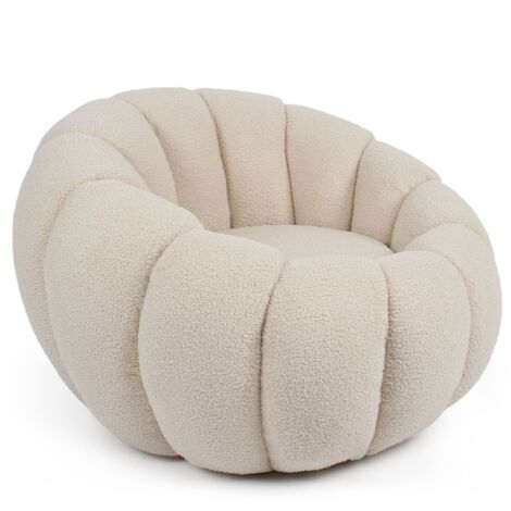 COTECOSY Fauteuil design coquillage Horizan Tissu bouclette Crème