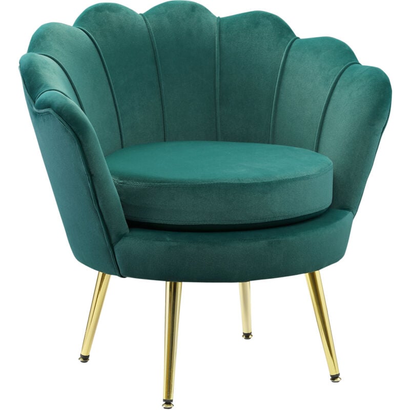 Homcom - Fauteuil design coquillage pieds métal doré velours vert foncé