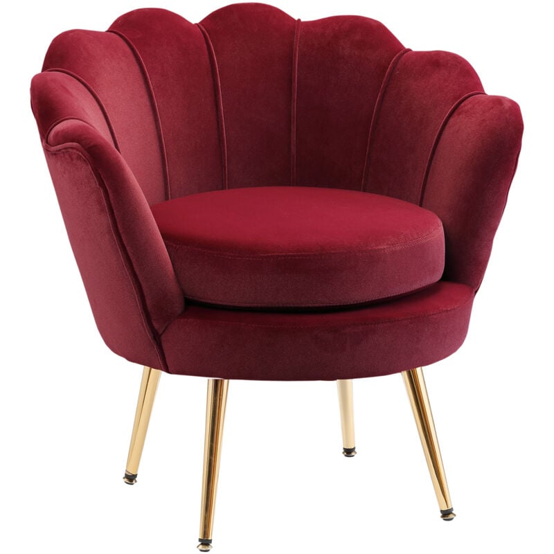 Homcom - Fauteuil design coquillage pieds métal doré velours bordeaux