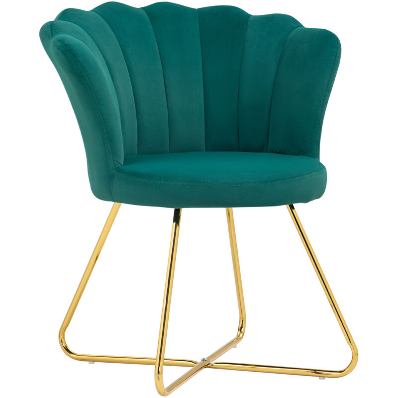 Homcom - Fauteuil design coquillage piètement acier doré velours vert émeraude