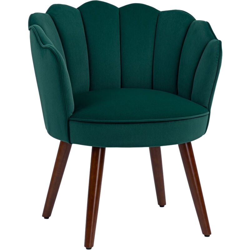 Homcom - Fauteuil design coquillage piètement effilé bois d'hévéa dossier enveloppant strié aspect velours vert sapin