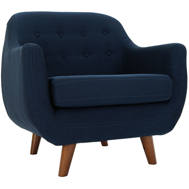 Miliboo - Fauteuil déhoussable en tissu bleu foncé et bois foncé ynok