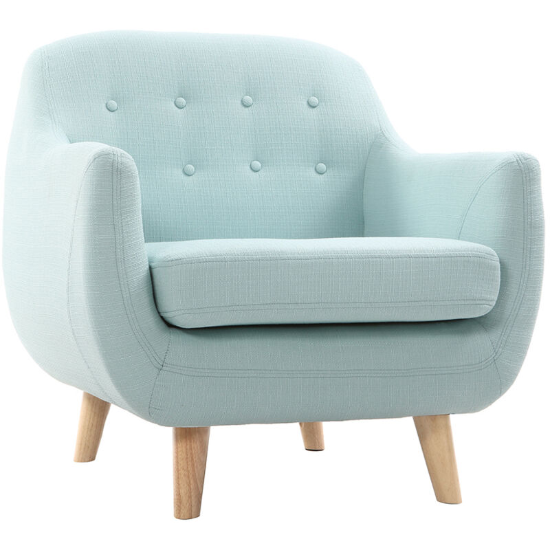 Fauteuil déhoussable scandinave en tissu menthe à l'eau et bois clair ynok