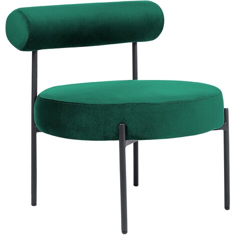 Fauteuil Design Emeraude en Velours sans Accoudoirs à Dossier en Tube Rembourré Alpha