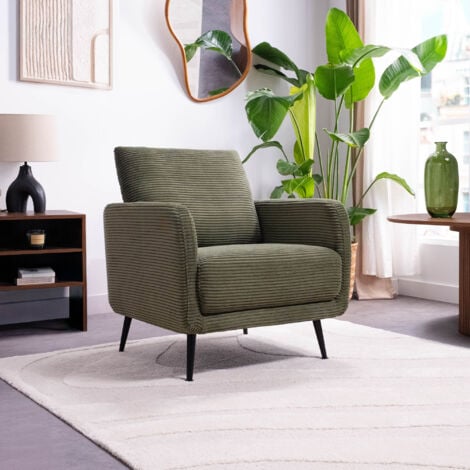 SICAAN Fauteuil design EMMA velours côtelé vert sauge
