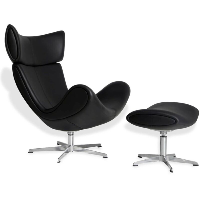 Fauteuil design Emola Lounge Chair en Cuir Italien | Noir - Noir