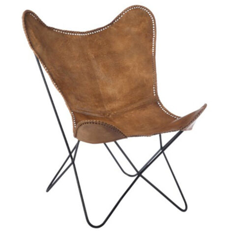 Fauteuil Design en Cuir "Papillon" 73cm Marron