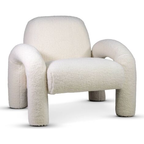 Fauteuil design en laine à bouclettes blanc cassé OREKLO