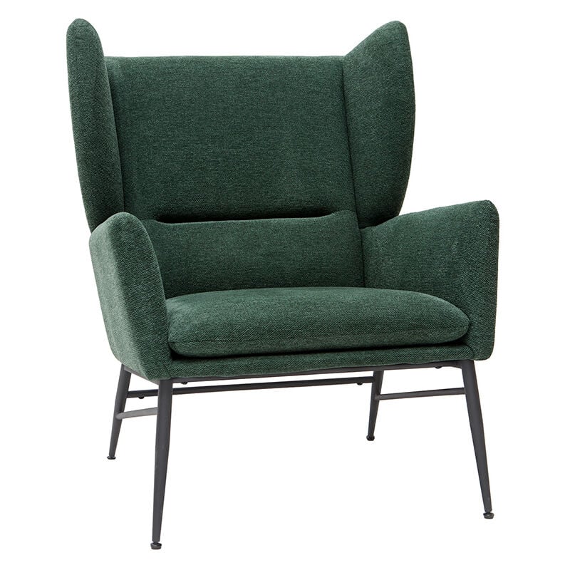 Fauteuil design en tissu effet velours texturé vert et métal noir COME