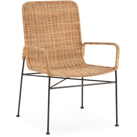 Fauteuil design en osier naturel et pieds métal noir DRIZO– intérieur et extérieur