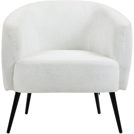 Fauteuil design en tissu effet laine bouclée avec accoudoirs pieds métal noir pour chambre salon 72 x 73 x 73 cm blanc