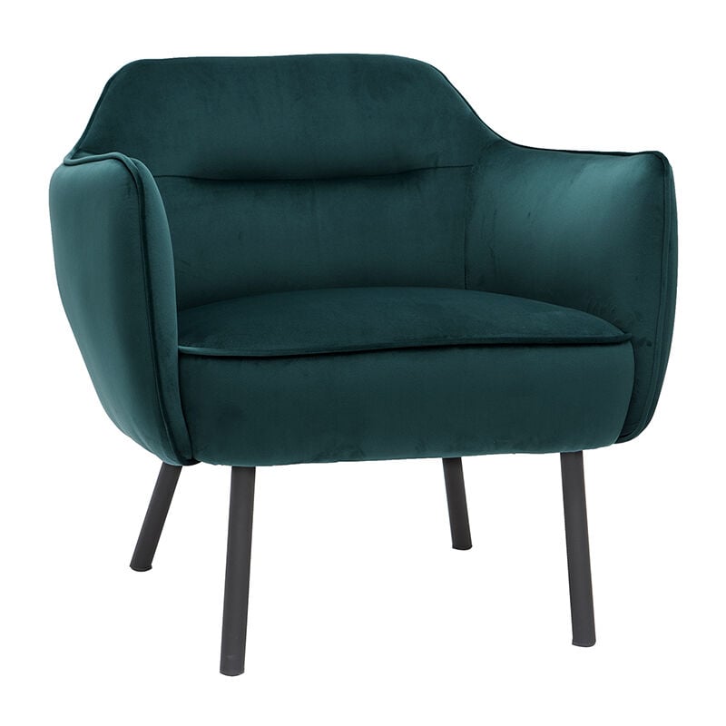 Fauteuil design en tissu velours bleu pétrole et métal noir laurens