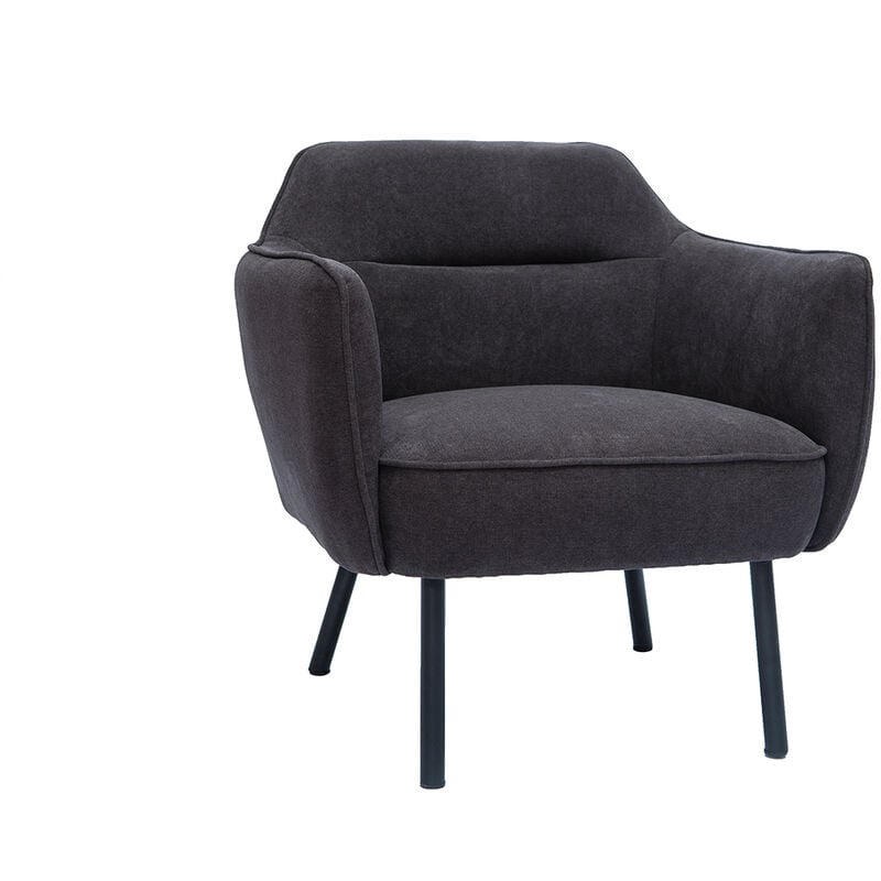 Miliboo - Fauteuil design en tissu effet velours gris foncé et métal noir laurens
