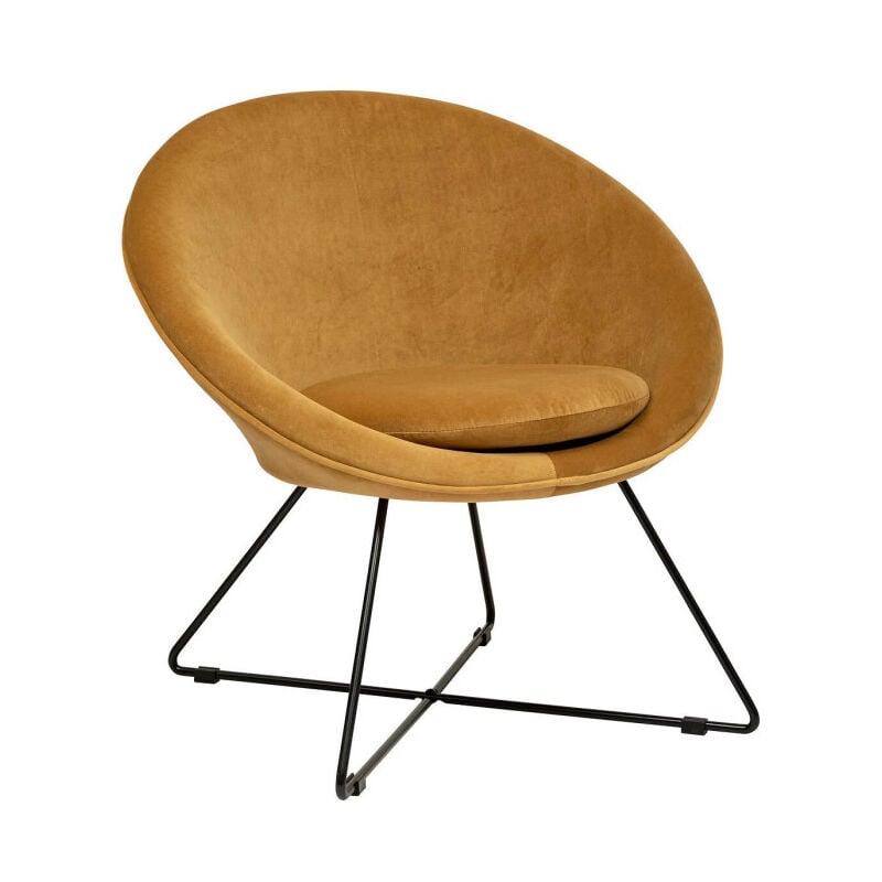 Atmosphera - Fauteuil Design en Velours 'Gold Evan' 76cm Ocre