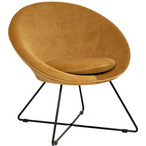 Fauteuil Design en Velours "Gold Evan" 76cm Ocre