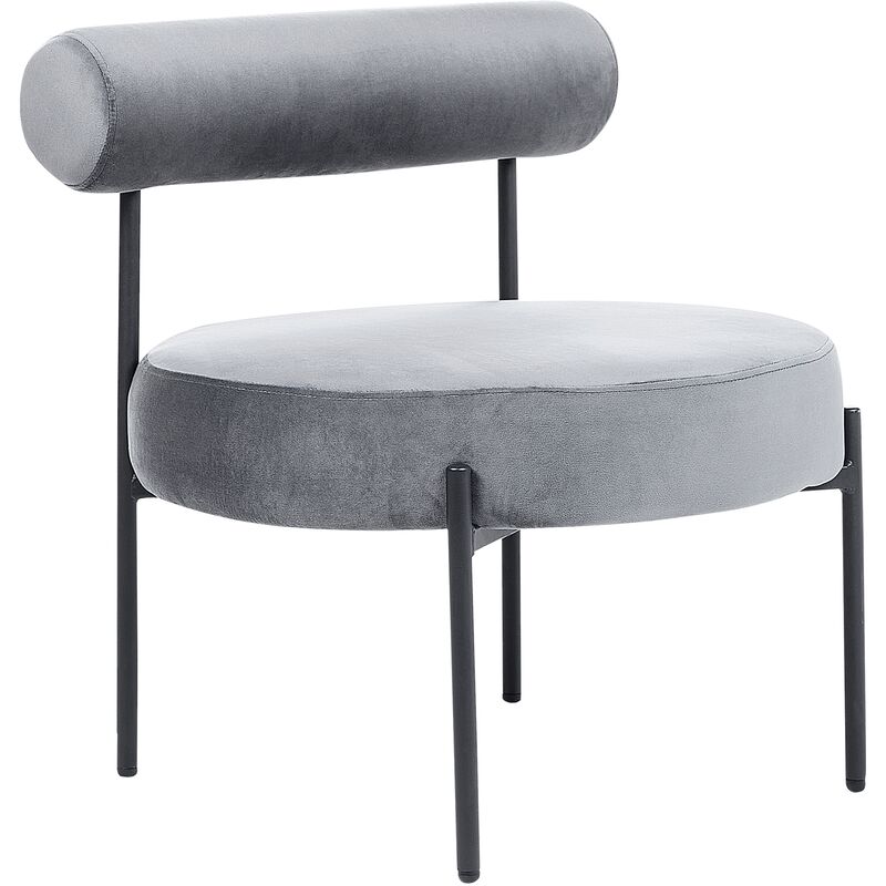 Fauteuil Design Gris en Velours sans Accoudoirs à Dossier en Tube Rembourré Alpha - Gris