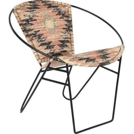 Fauteuil design Kilim coloré et métal pour intérieur unique - Palette ethnique multicolore sur métal noir