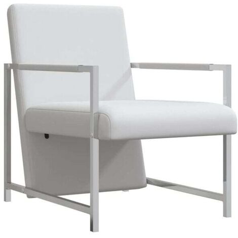 Fauteuil design moderne en cuir synthétique blanc avec pieds chromés – Siège ergonomique pour salon, bureau ou chambre