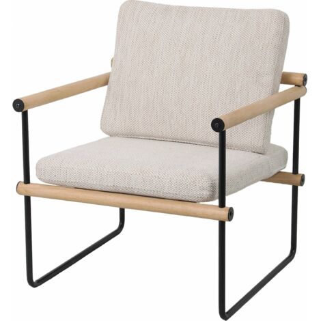 Fauteuil design naturel en bois et métal assise confortable - Beige naturel bois clair noir