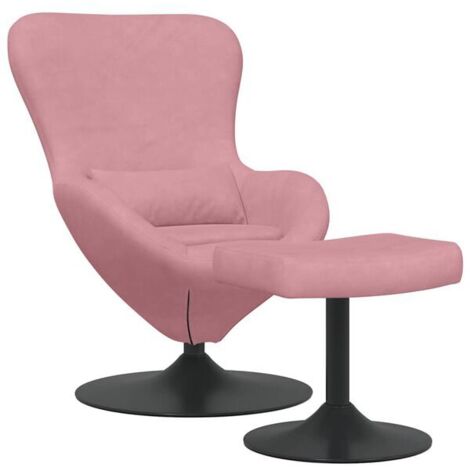 Fauteuil design œuf avec repose-pieds intégré, revêtement en velours rose doux, assise ergonomique pour salon ou espace détente