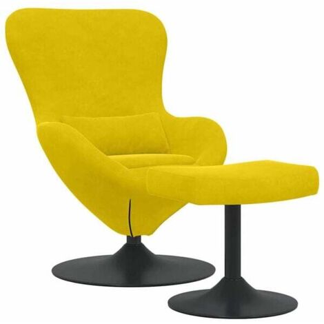 Fauteuil design œuf ergonomique avec repose-pieds intégré, revêtement en velours doux couleur jaune moutarde, siège moderne pour salon ou bureau – Confort maximal et style scandinave