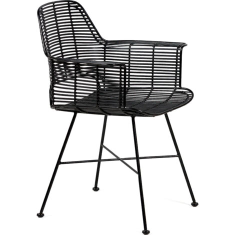 Fauteuil design osier et métal noir style contemporain élégant - noir osier naturel