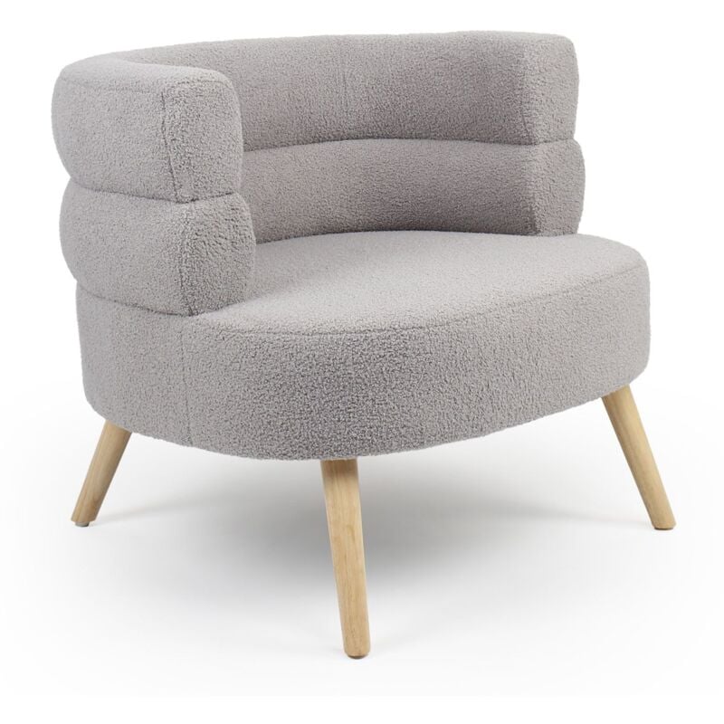 Fauteuil design scandinave arrondi Riviani Tissu bouclette Gris
