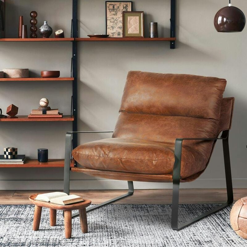 Pier Import - Fauteuil design tissu havane et métal epika