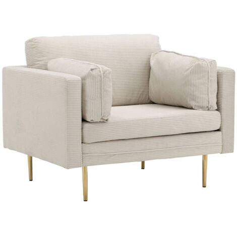 Fauteuil Design Velours Côtelé "Boom" 110cm Beige Clair