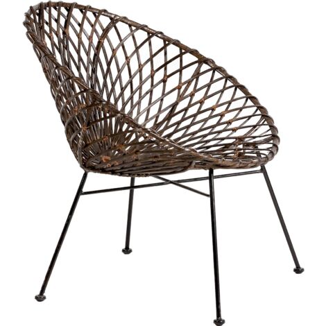 Fauteuil détente osier tressé design - Noir graphite et touches marron