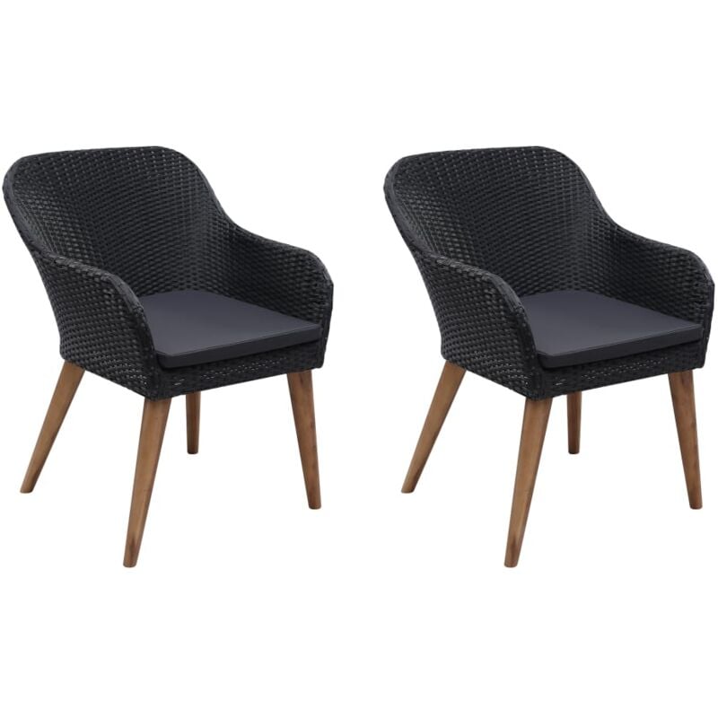 Ensemble de 2 chaises Polyrattan élégantes des extérieurs avec différentes couleurs coussins couleur : Noir