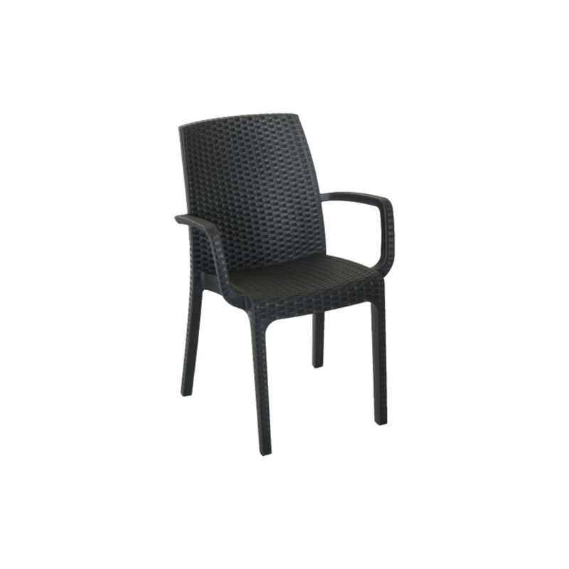 Bica - Fauteuil Indiana en re'sine polirattan antichoc effet anthracite 57x59x86 cm pour jardin exte'rieur