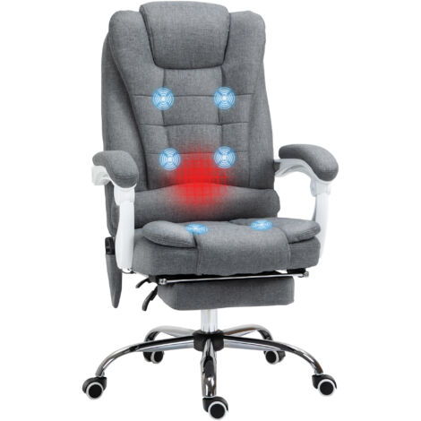 Fauteuil direction massant chauffant réglable en hauteur inclinable toile lin gris