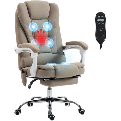 Fauteuil direction massant chauffant réglable inclinable lin beige