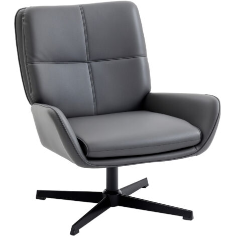 Fauteuil du salon rembourré en PU Un fauteuil de lecture avec accoudoirs rembourrés, pieds métalliques gris