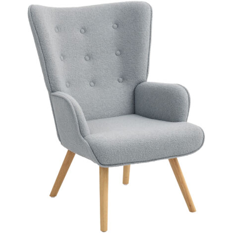 Fauteuil effet laine bouclée CARLA gris clair