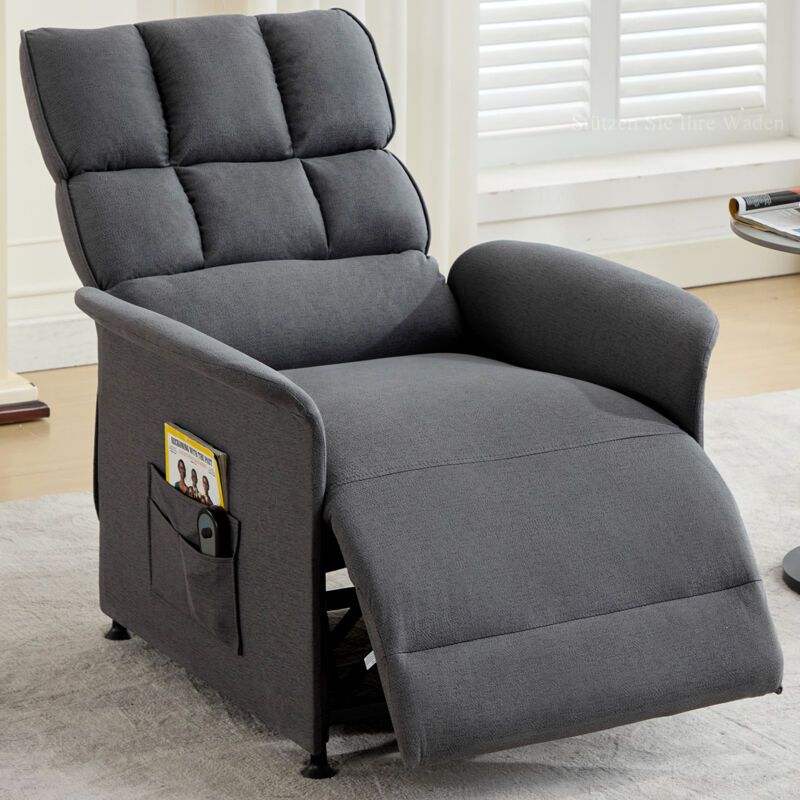 Fauteuil électrique, canapé simple rembourré, fauteuil relax, Chaise longue, poches de rangement latérales, gris