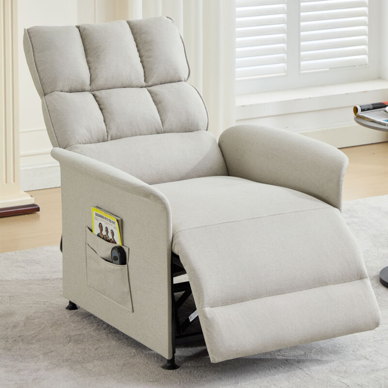 Fauteuil électrique, canapé simple rembourré, fauteuil relax, Chaise longue, poches de rangement latérales, beige