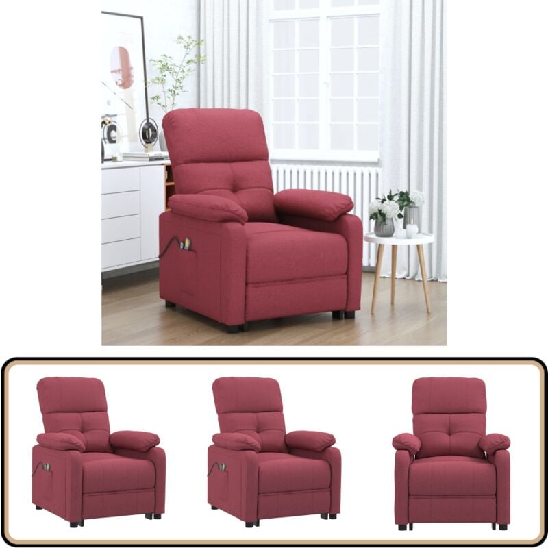 Fauteuil électrique de massage Bordeaux Tissu - Fauteuil Massant Électrique - Fauteuil Relax - Chaise Massage - Fauteuil Inclinable - Fauteuil Cuir