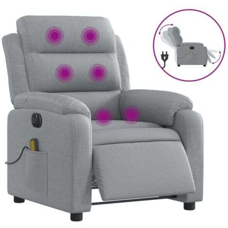 Fauteuil électrique massant en tissu gris clair – Siège relaxant avec fonction chauffage, massage 3D, inclinaison réglable et appui-tête amovible – Pour salon ou bureau