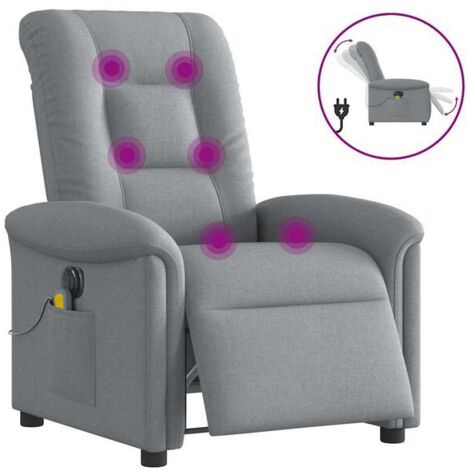 Fauteuil électrique relaxant gris clair avec fonction de massage – Siège ergonomique à réglage inclinable, appui-tête et repose-pieds rétractables, idéal pour salon ou bureau