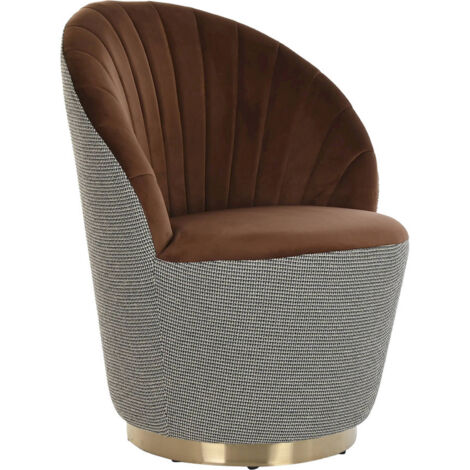 Fauteuil élégance polyester marron pour salon moderne - Brun café relevé de touches moutarde et noir