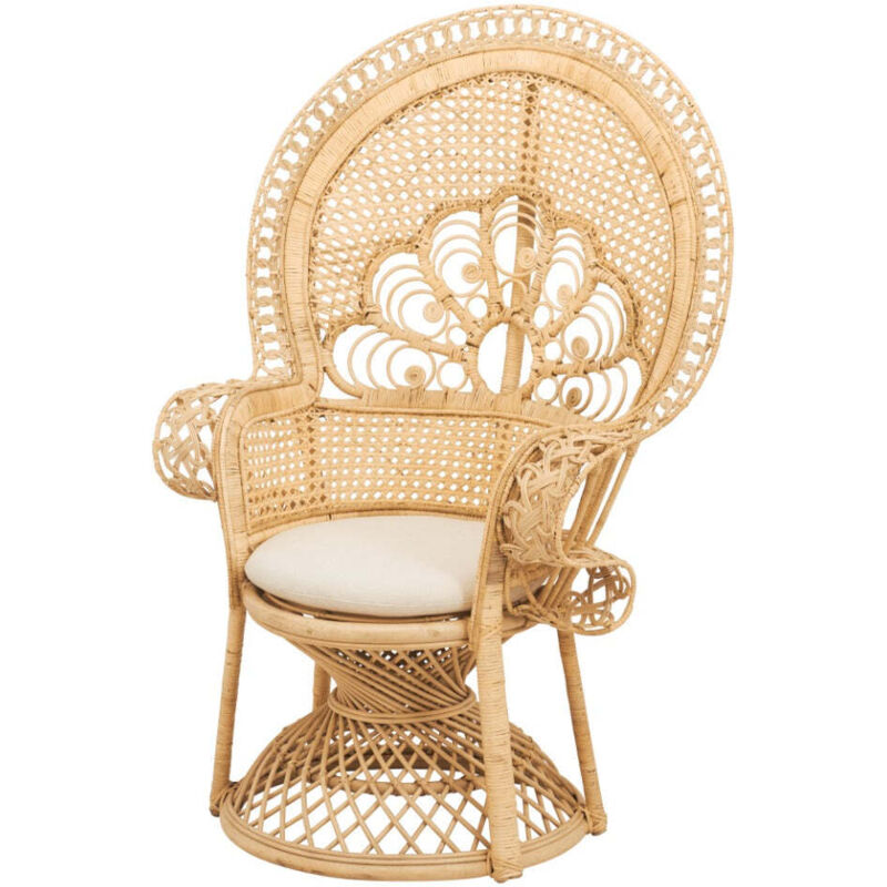 Fauteuil en rotin naturel et coussin blanc - eloa
