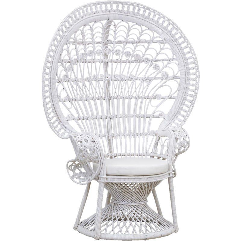 Aubry Gaspard - Fauteuil Emmanuelle artisanal en rotin Rotin laqué blanc