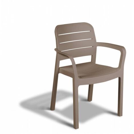 Fauteuil empilable Tisara en re'sine antichoc 58x53x83 cm cappuccino avec accoudoirs pour jardin exte'rieur